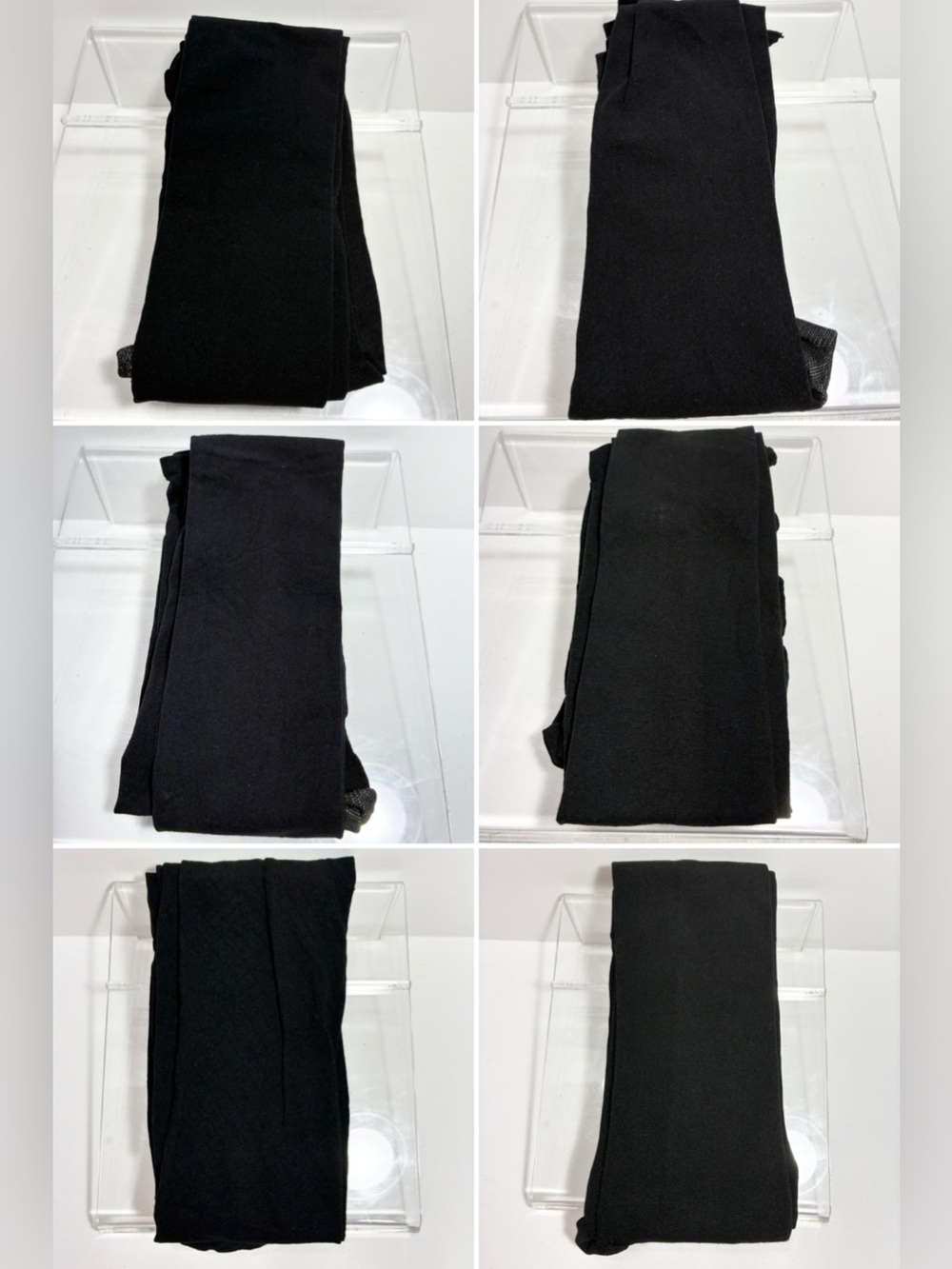 6 Pair Black Opaque Tights Lot: 1 Diamond Pattern, 5 Vintage Smooth, Size M/L